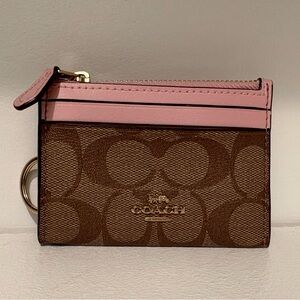 Coach Mini Skinny ID Case in Signature Canvas khaki/blossom pink
